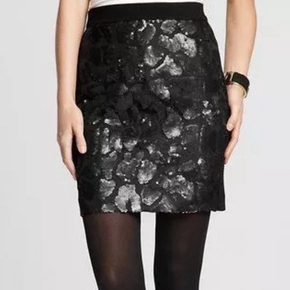 Ann Taylor Leopard Sequin Ponte Pencil Skirt Women’s 6 Black - Picture 1 of 9